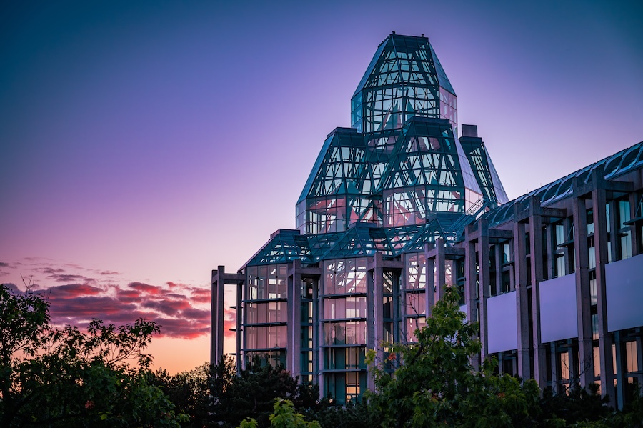 National Gallery of Canada with colourful sunset sky, Ottawa, Ontario, Canada