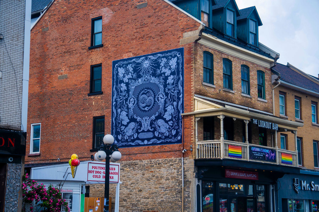 Sam Loewen’s artwork “Country Queers” printed on a canvas hanging on the west wall of The Lookout Bar in downtown Ottawa.